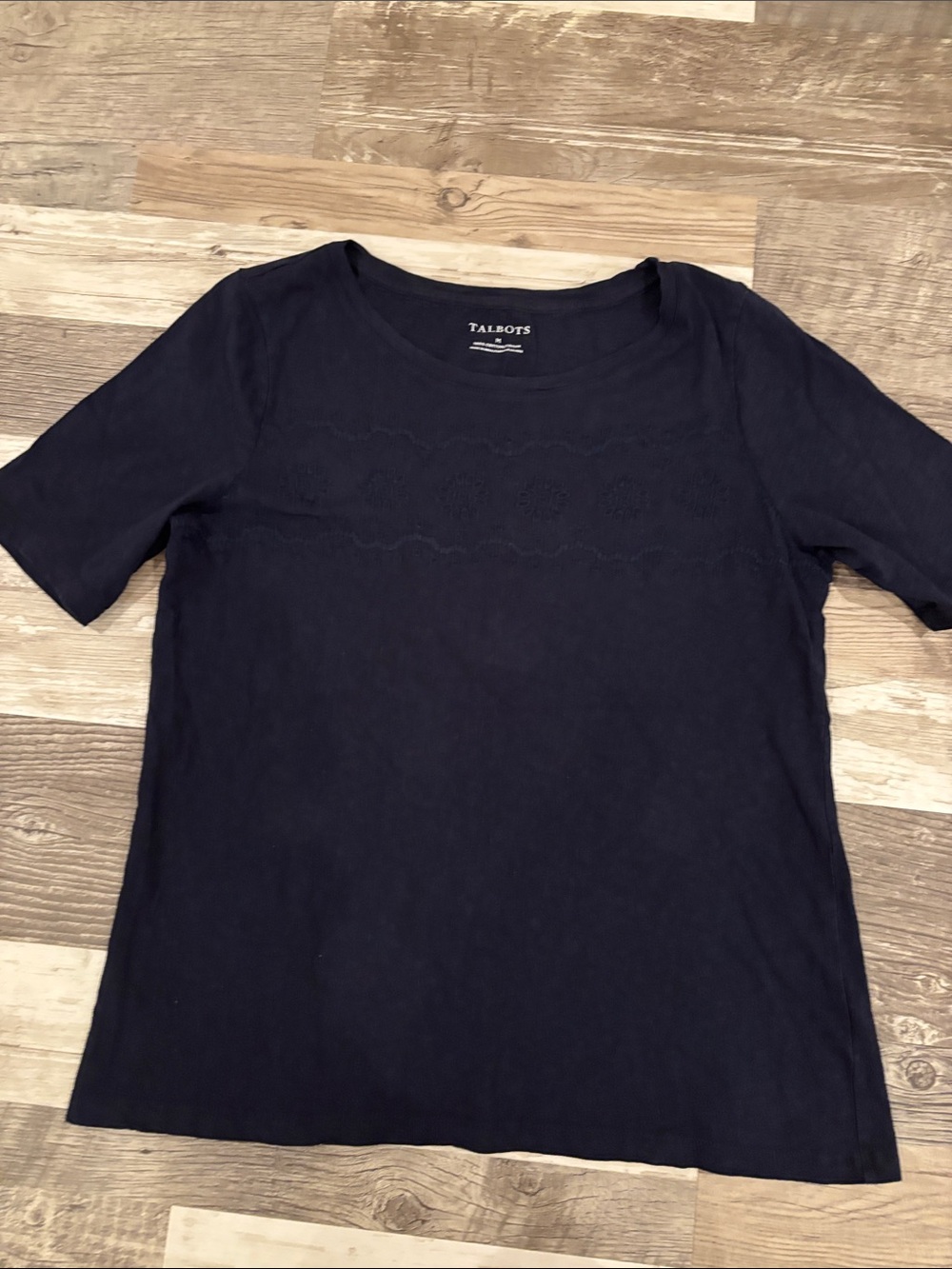 Talbots Navy Short Sleeve Cotton Eyelet Tee